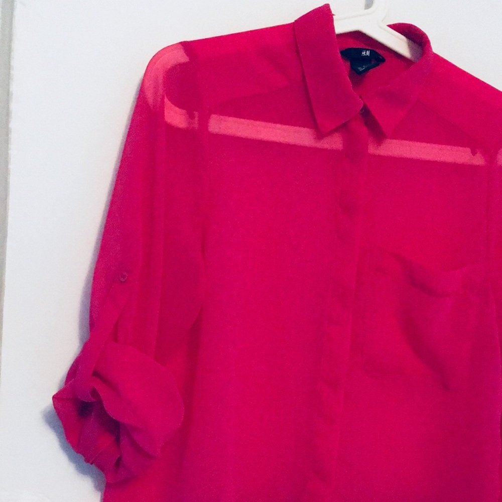 Semi Sheer Collared Button Up (Hidden) Blouse!